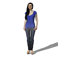 Woman in blue top and jeans standing against white background with casual outfit 3d model