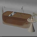 Transparent Amber Bathtub With Black White Pattern Towel Small Table Bath Products And Potted Plant