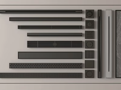 Modern Bathroom Accessories Including Various Black Grille Strips And Round Components 3d model
