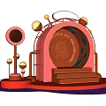 Pink And Gold Interactive Zone With Circular Structure Rabbit Character Steps And Lights 3d model