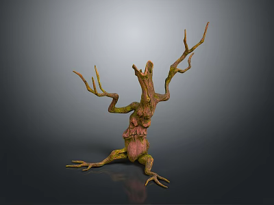 Fantasy Plant Sculpture With Tree Trunk Body And Branch Limbs In Green Brown 3d model