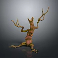 Fantasy Plant Sculpture With Tree Trunk Body And Branch Limbs In Green Brown