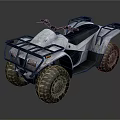 White All Terrain Vehicle With Large Tires Metal Racks And Black Seat