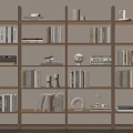 Modern Wooden Bookshelf With Multiple Shelves Books Decorative Clock And Ornaments
