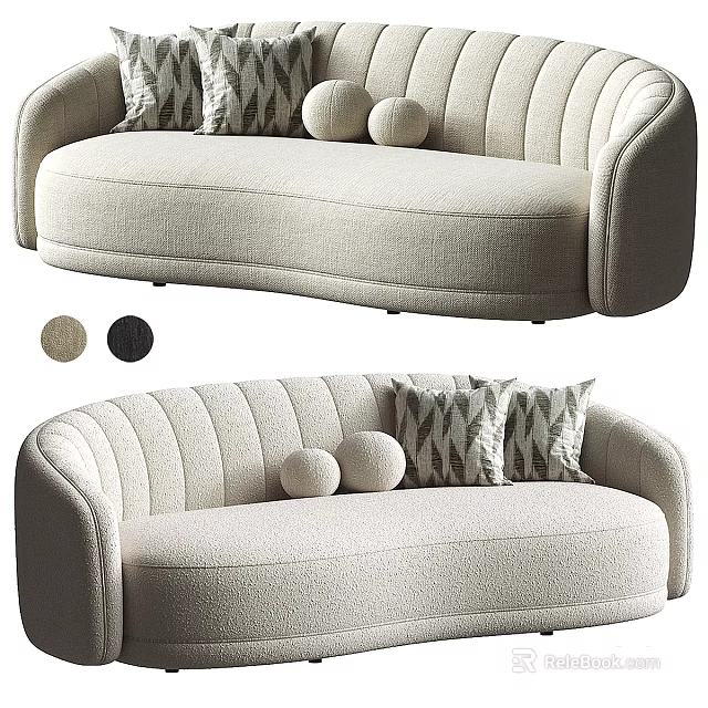 Modern Curved Sofa Set With Beige Fabric And Decorative Accent Pillows 3d model 