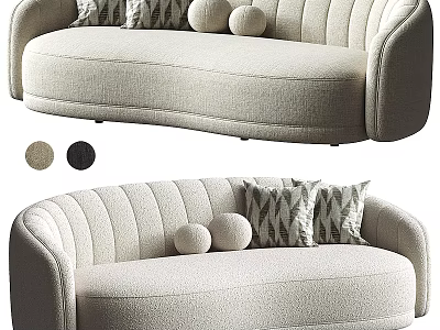 Modern Curved Sofa Set With Beige Fabric And Decorative Accent Pillows 3d model