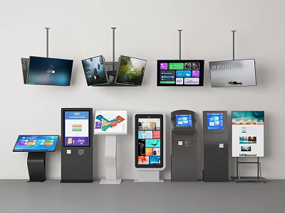 Public Facility With Hanging And Standing Interactive Digital Information Displays 3d model