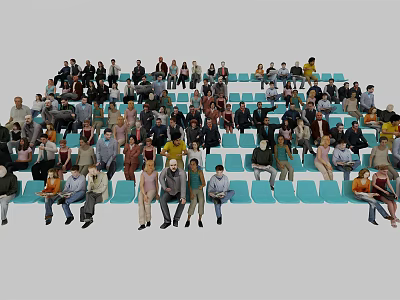 Many People Seated In Auditorium With Blue Seats And Diverse Crowd 3d model