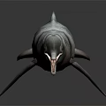 Green Dolphin-like Marine Creature with Long Snout and Streamlined Body on Dark Reflective Surface