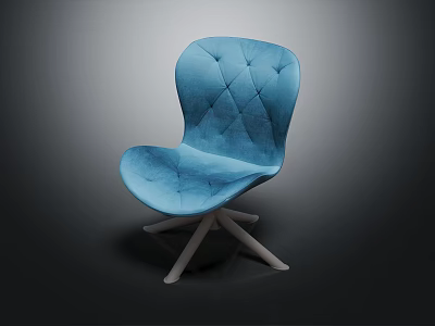 Blue Tufted Fabric Leisure Chair With Modern Design Comfortable Seat And Wooden Legs 3d model