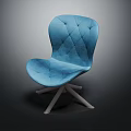 Blue Tufted Fabric Leisure Chair With Modern Design Comfortable Seat And Wooden Legs