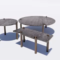 Modern Coffee Tables Set With Round Rectangular Stone Tops And Metal Legs 3d model