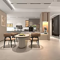Modern Open Restaurant Interior With Wooden Panels Marble Table And Pendant Lighting