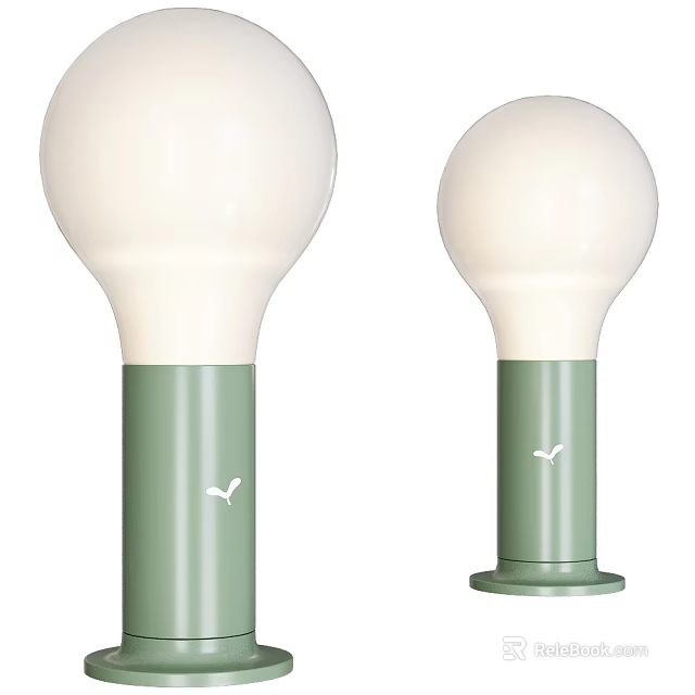 Modern Table Lamps With Green Base And White Spherical Lampshade Featuring Bird Decoration 3d model 
