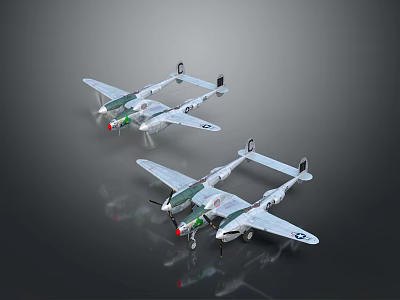 Two Twin Engine Propeller Airplanes Showcasing Classic Wing Structure And Detailed Tail Design 3d model