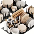Practical Modern Tableware Set with Plates Bowls Utensils and Metal Storage Racks