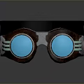 Vintage Leather Goggles With Blue Lenses Metal Frame And Black Strap