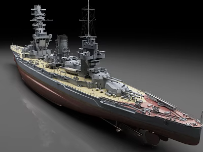 Detailed Warship Model Featuring Turrets Masts Deck Design With Realistic Hull And Antenna Structures 3d model