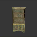 Vintage Green Wooden Bookcase With Multiple Shelves And Bottom Cabinet Doors