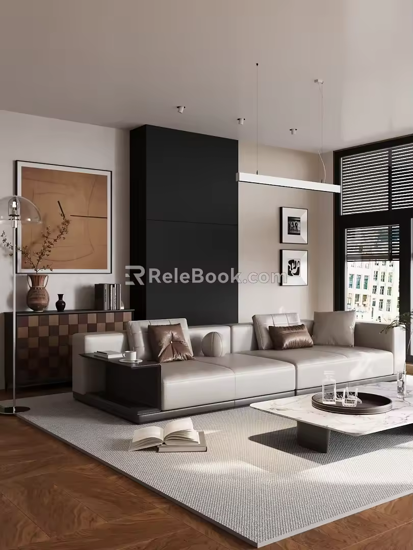 Modern Living Room Sofa Combination Coffee Table Carpet Floor Lamp 3d model