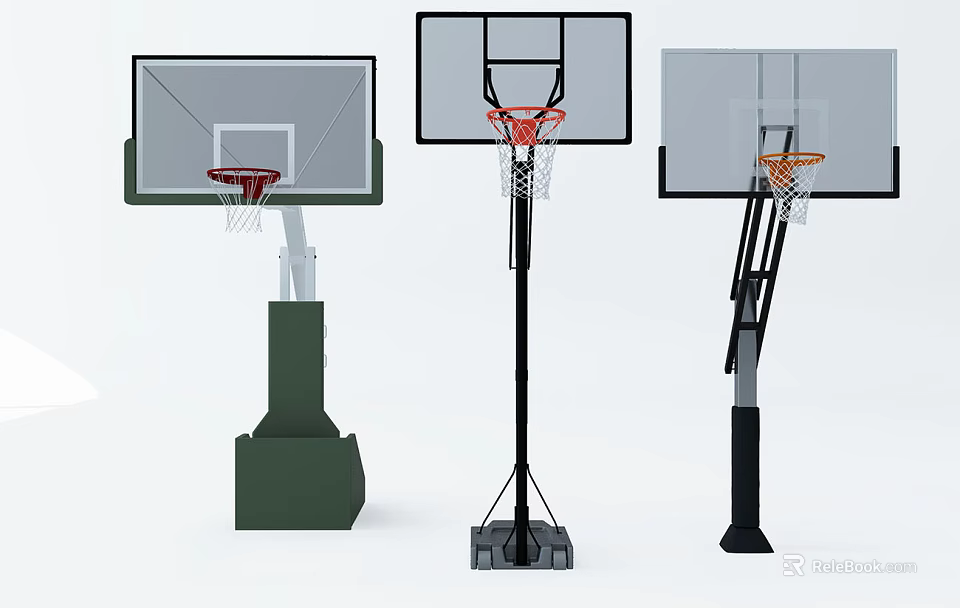 Various Basketball Hoop Sports Equipment with Different Stand Designs and Bases 3d model 