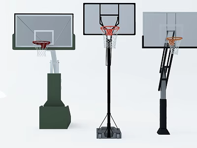 Various Basketball Hoop Sports Equipment with Different Stand Designs and Bases 3d model