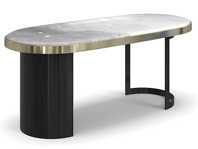 Elegant Modern Desk Featuring Light Marble Top Gold Trim And Black Legs 3d model