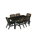 Dark Square Dining Table Set With Rattan Back Chairs And Wooden Frame 3d model