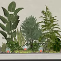 Garden Miniature Landscape With Various Green Plants Pebbles And Decorative Lights In White Rectangular Planter