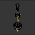 Mythical Red Horned Wolf Creature With Fluffy Black Fur And Golden Details