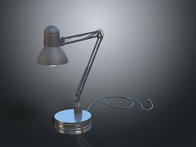 Modern Table Lamp Featuring Adjustable Metal Arm Silver Base And Cord 3d model