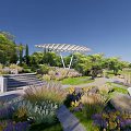 Picturesque Garden Landscape With Lush Greenery Colorful Flower Beds and Stone Pathway