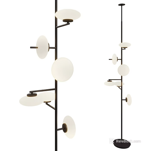 Modern Floor Lamp With Multiple Glass Shades And Black Metal Frame 3d model 