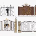 Ornate Iron Entrance Gates With Decorative Scrollwork Stone Pillars And Lamps