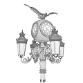 Vintage Outdoor Light with Classic Clock Lantern Shades and Bird Accent on Decorative Pole