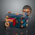 Vintage Mechanical Digital Device With Gears Lens And Blue Red Gold Accents