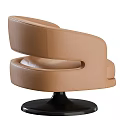 Modern Beige Upholstered Accent Chair With Curved Armrests And Round Black Base