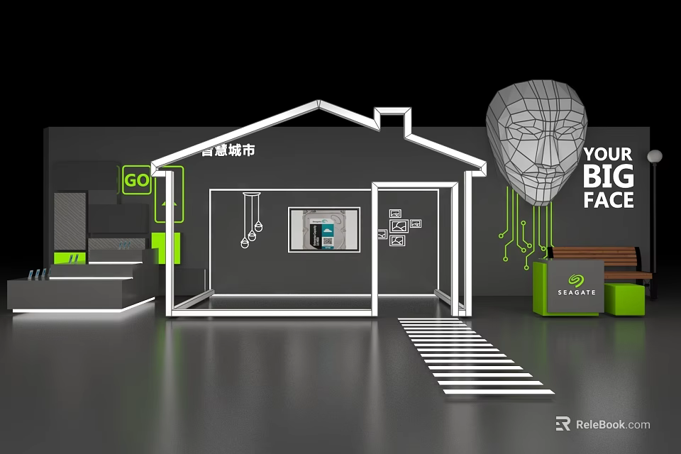 Smart City Smart House Interior With Facial Recognition Tech Elements Design 3d model