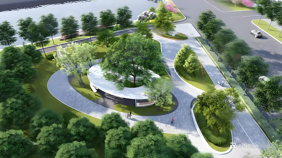 Scenic Park Landscape With Winding Paths Lush Green Trees Lawn And Pedestrians 3d model 