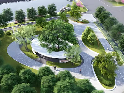 Scenic Park Landscape With Winding Paths Lush Green Trees Lawn And Pedestrians 3d model