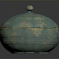 Teal Green Storage Container with Gold Striped Design and Round Lid Knob for Household Use