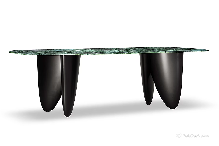 Modern Green Marble Top Dining Table With Black Unique Legs Design 3d model