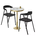 Modern Round Table and Black Chairs Set with Marble Top and Golden Stand