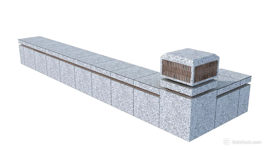 Gray Stone Landscape Wall With Square Top Structure And Grille Design 3d model
