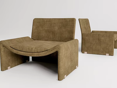 Two Modern Brown Fabric Accent Chairs With Ergonomic Design For Indoor Living Room 3d model