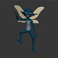 Game Movie Character Blue Small Figure with Transparent Wings and Large Eyes Dancing Pose