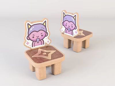 Cute Wooden Kids Chair With Purple Hair Cartoon Character And Star Pattern 3d model