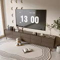Modern TV Stand With Digital TV Window Blinds Potted Plant Teddy Bear And Open Book