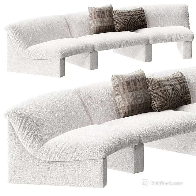Modern Three Seater Sofa With Soft Fabric And Decorative Accent Pillows 3d model 