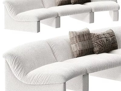 Modern Three Seater Sofa With Soft Fabric And Decorative Accent Pillows 3d model